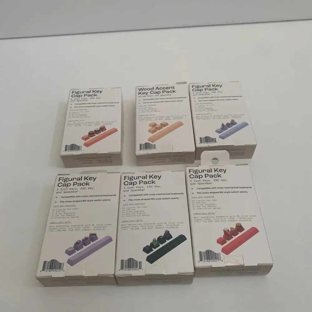 North Lot Of 6 Mechanical Keyboard Assoreted Caps Sets Figural key + wood Accent